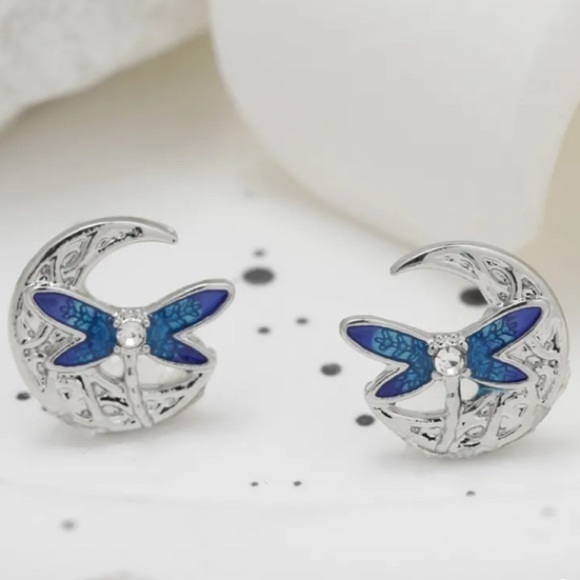 Dragonfly Moon Stud Earrings - Picture 2 of 4
